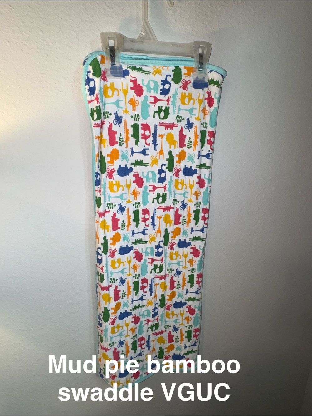 Mud Pie White Multicolor Animal Bamboo Swaddle